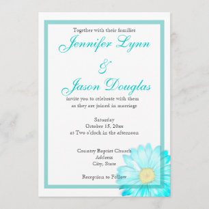 Teal Gerber Daisy Simple Wedding Invitation