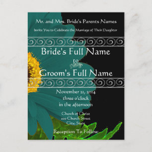 Teal Gerber Daisy Wedding Invitation