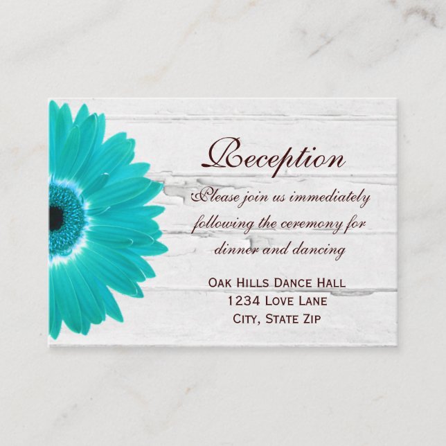Teal Gerber Daisy Wedding Reception Direction Card (Front)