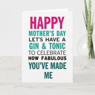 Teal Gin Tonic Mothers Day Card