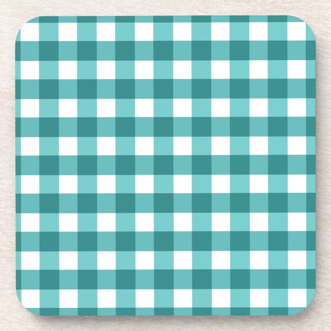 Teal gingham coaster (Front)