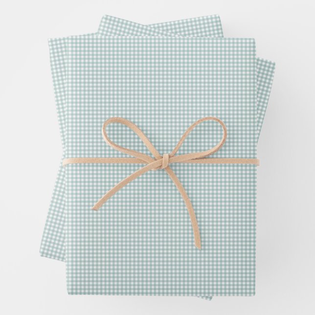 Teal gingham cute simple classic checks wrapping paper sheet (In situ)