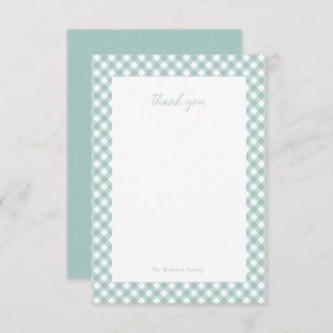 Teal gingham cute simple personalised baby shower thank you card