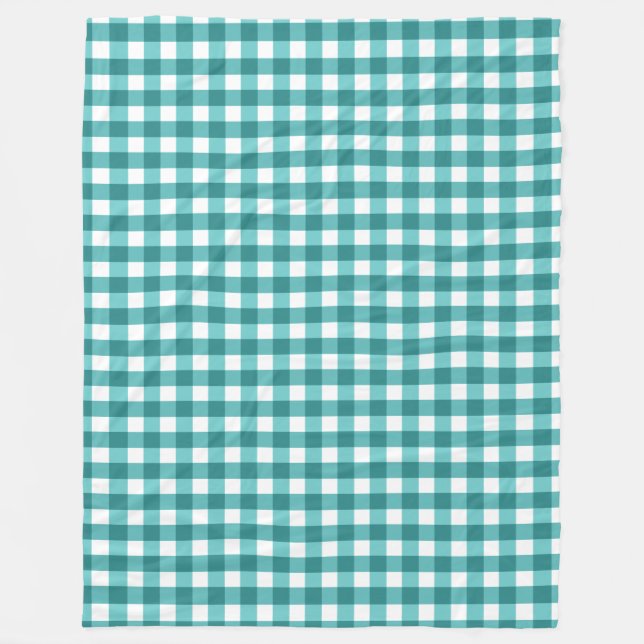Teal gingham fleece blanket (Front)