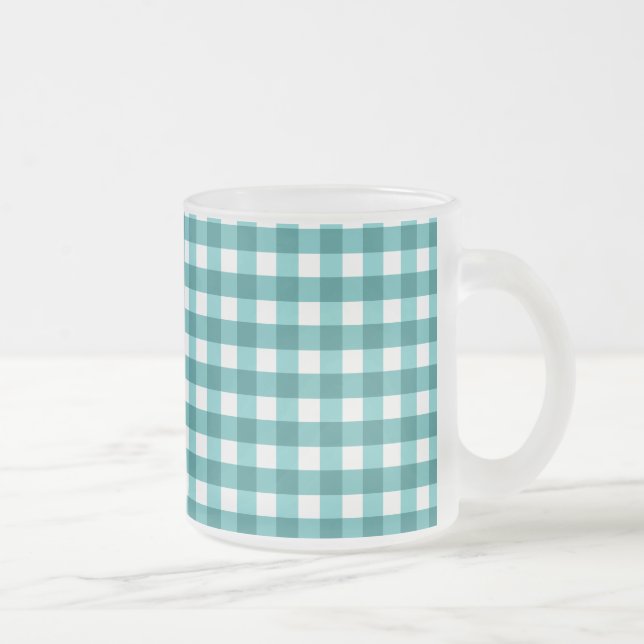 Teal gingham frosted glass coffee mug (Right)