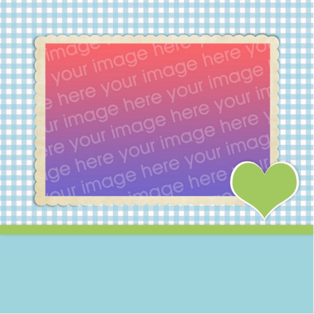 Teal Gingham Green Heart Photosculpture Template Standing Photo Sculpture (Front)