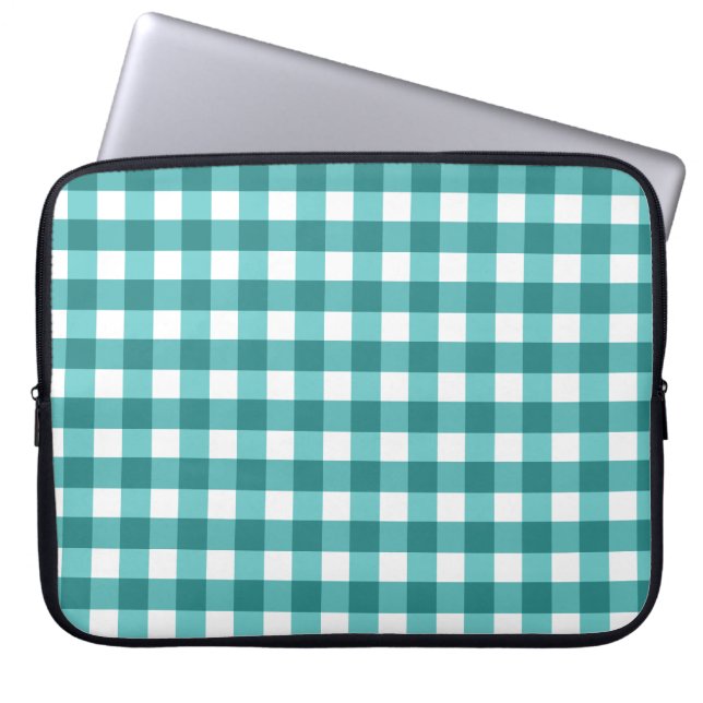 Teal gingham laptop sleeve (Front)