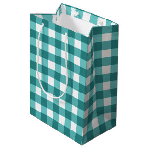 Teal gingham medium gift bag