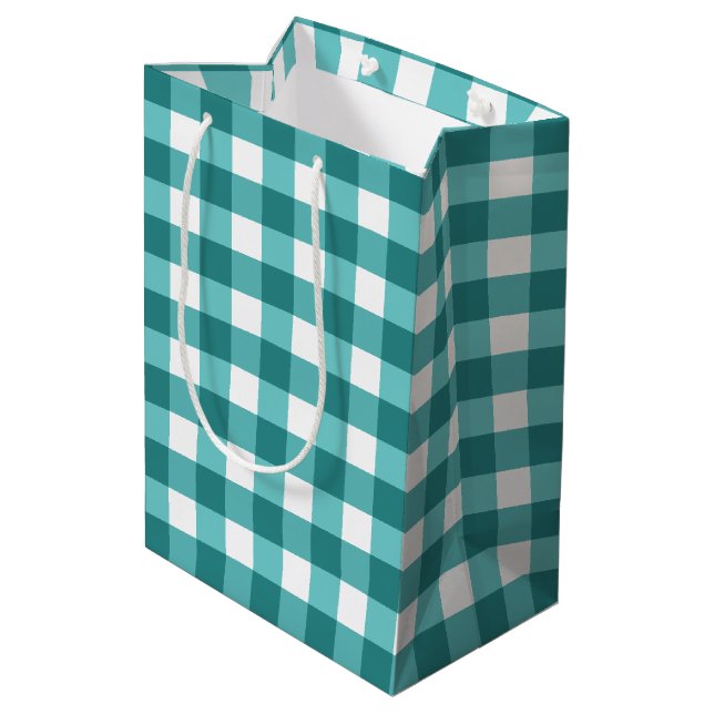 Teal gingham medium gift bag (Back Angled)