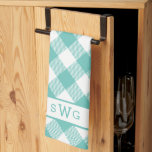 Teal Gingham Monogram Tea Towel<br><div class="desc">Our pretty monogrammed kitchen towel updates the classic gingham motif in a generous scale,  diagonal orientation and summery colour palette of turquoise teal and white. Add a three initial monogram in coordinating aqua at the bottom if desired for a unique housewarming present or hostess gift.</div>