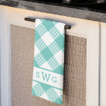 Teal Gingham Monogram Tea Towel<br><div class="desc">Our pretty monogrammed kitchen towel updates the classic gingham motif in a generous scale,  diagonal orientation and summery colour palette of turquoise teal and white. Add a three initial monogram in coordinating aqua at the bottom if desired for a unique housewarming present or hostess gift.</div>