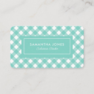 Teal Gingham Plaid Substitute Teacher Contact Info Business Card