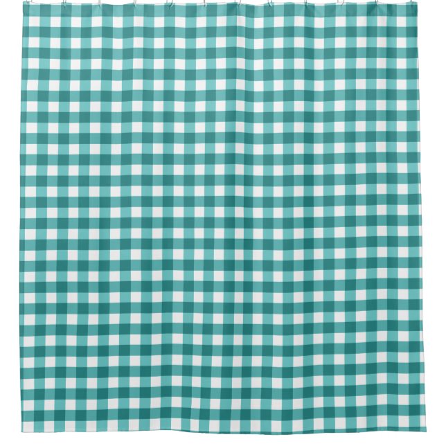 Teal gingham shower curtain (Front)
