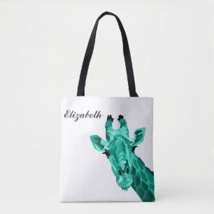 Teal Giraffe Pop Art Personalised Tote Bag