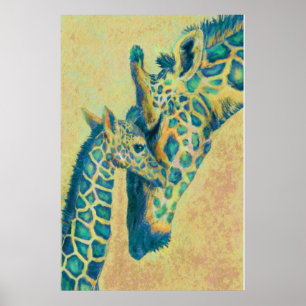 teal giraffes poster