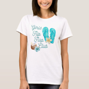 Teal GIRLS FLIP FLOP CLUB with Tropical Flowers T-Shirt