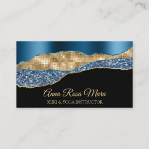 *~* Teal Glam Agate Geode Gold Glitter Black QR Business Card