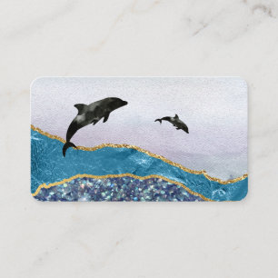 *~* Teal Glam Beach Sea Dolphins Gold Glitter Business Card