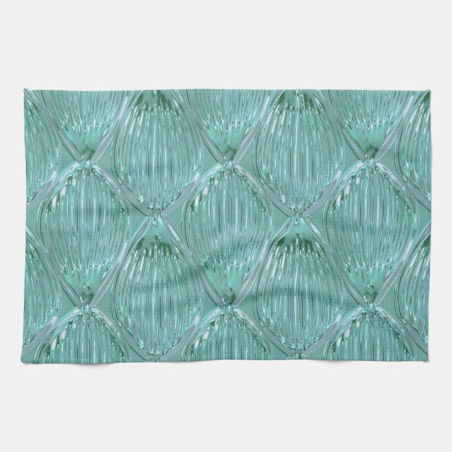 Teal glass look abstract pattern elegant blue tea towel (Horizontal)