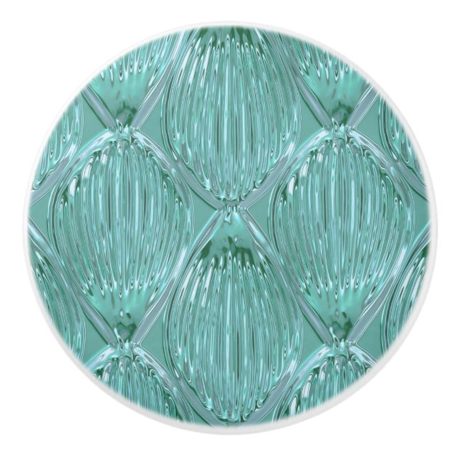 Teal glass look abstract pattern elegant ceramic knob (Front)