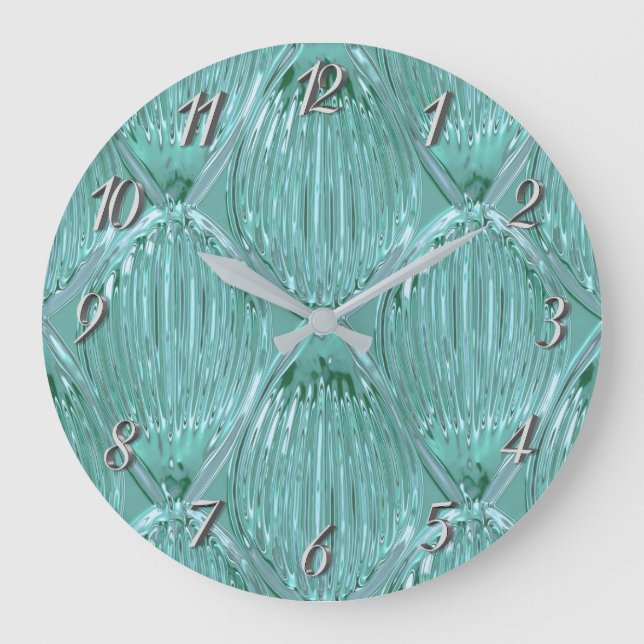 Teal glass look abstract pattern elegant large clock (Front)