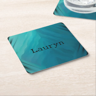 Teal glass texture square paper coaster