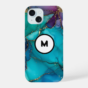 Teal Glitter Alcohol Ink Backgrounds iPhone 15 Case