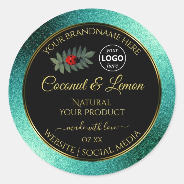 Teal Glitter and Black Product Labels Ladybug Logo (Front)