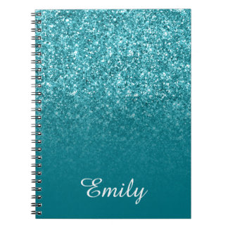 Teal Glitter and Ombre Personalised Notebook