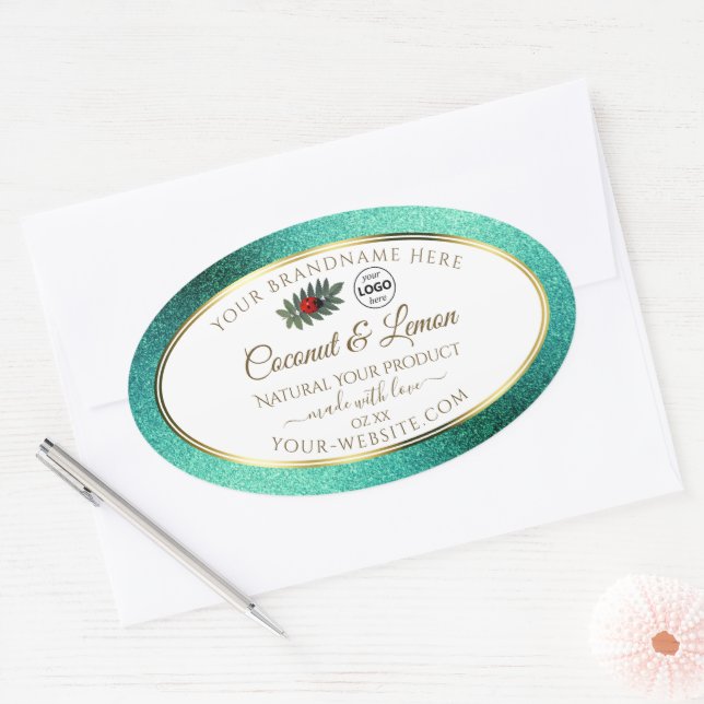 Teal Glitter and White Product Labels Ladybug Logo (Envelope)
