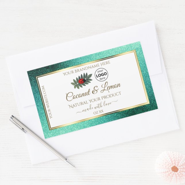 Teal Glitter and White Product Labels Ladybug Logo (Envelope)