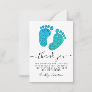 Teal Glitter Baby Feet Baby Shower Thank You  Note Card