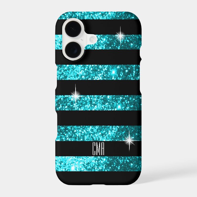Teal Glitter & Black Stripes | DIY Monogram (Back)