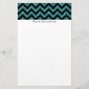 Teal Glitter Chevron Stationery