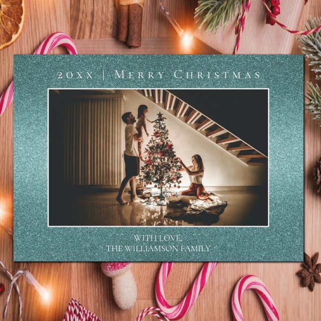 Teal Glitter Christmas Photo Card (Teal Glitter Christmas Photo Card)