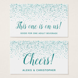 Teal Glitter Confetti Dots Wedding Drink Tickets
