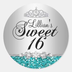 Teal Glitter & Diamond Tiara Sweet 16 Sticker