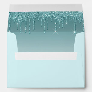 Teal Glitter Drips Baby Shower Envelope   Faux Gli