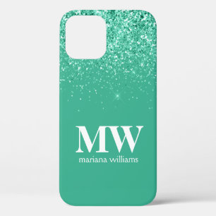 Teal Glitter Elegant Script Name Case-Mate iPhone  12 Case