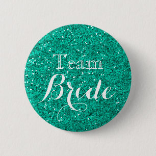 Teal Glitter Faux Foil Wedding Team Bride 6 Cm Round Badge