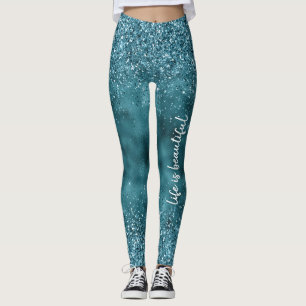 Teal Glitter Glitz sparkle glam personalised quote Leggings