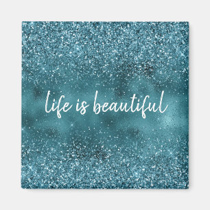 Teal Glitter Glitz sparkle glam personalised quote Magnet