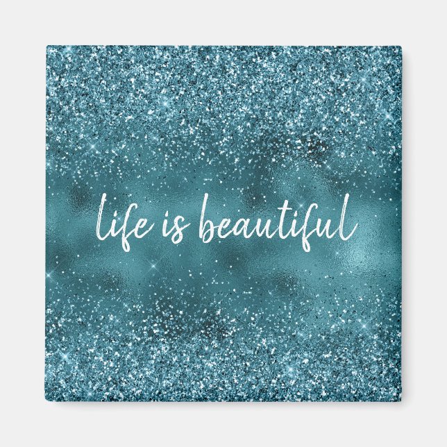 Teal Glitter Glitz sparkle glam personalised quote Magnet (Front)