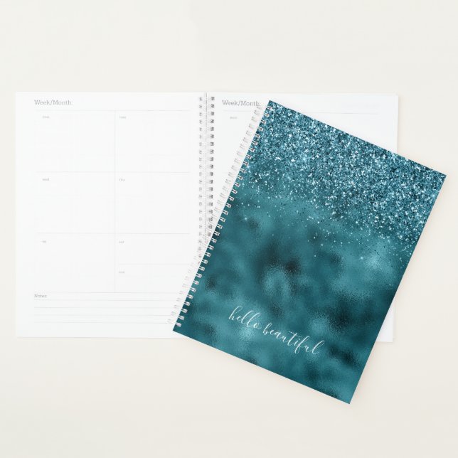 Teal Glitter Glitz sparkle glam personalised quote Planner (Display)