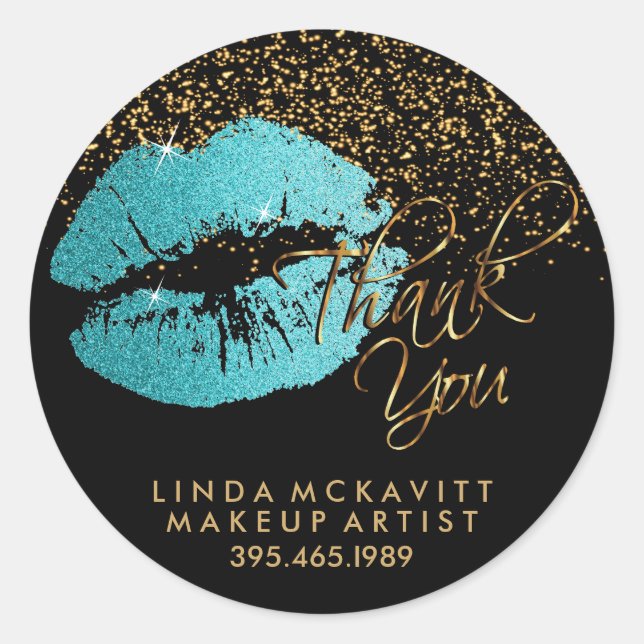 Teal Glitter Lipstick - Thank You Classic Round Sticker (Front)