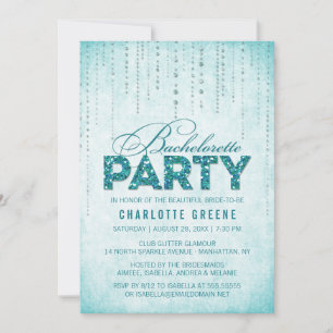 Teal Glitter Look Bachelorette Party Invitation