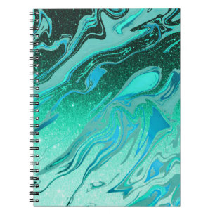 Teal glitter marble notebook
