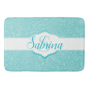 Teal Glitter Monogram Bath Mat