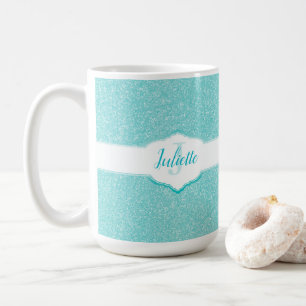 Teal Glitter Monogram Coffee Mug