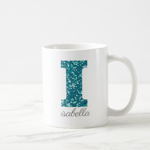 Teal Glitter Monogram I Personalised Mug
